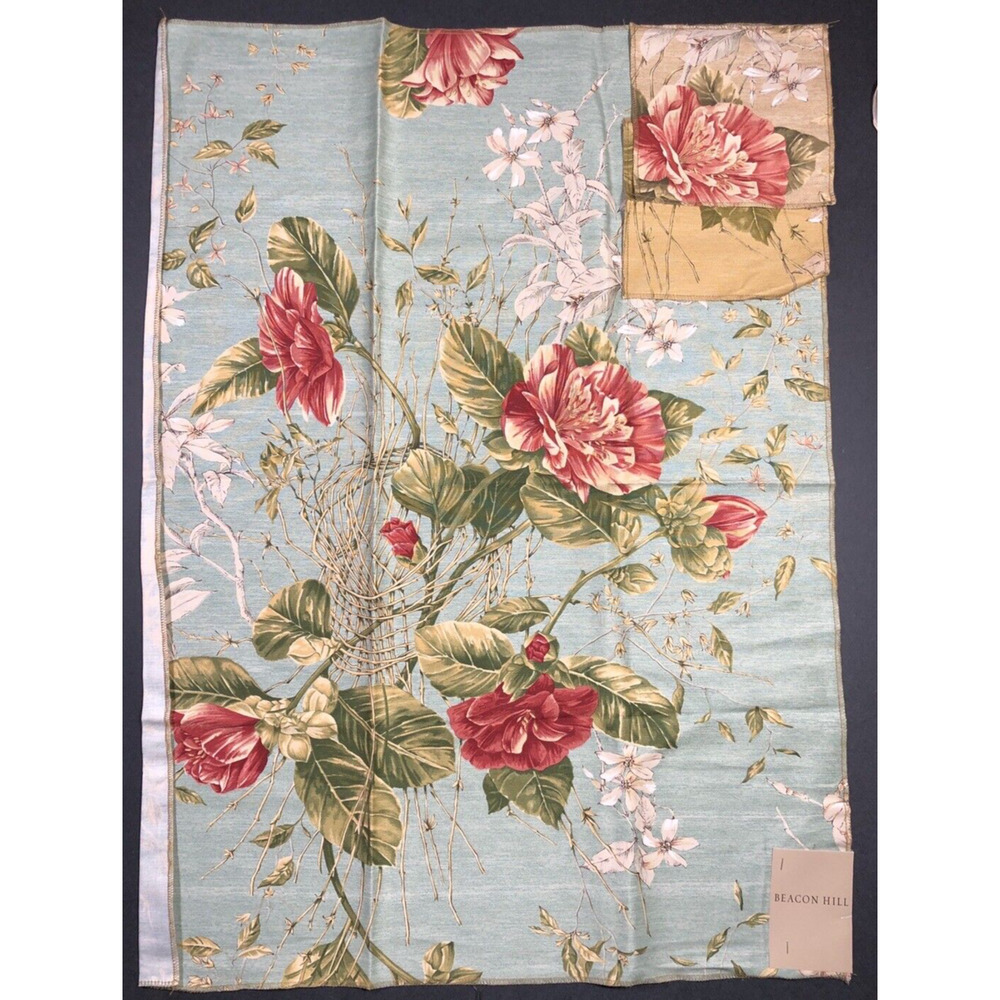 Robert Allen Beacon Hill Ikebana Bouquet Hand Printed Japanese Linen Fabric Teal